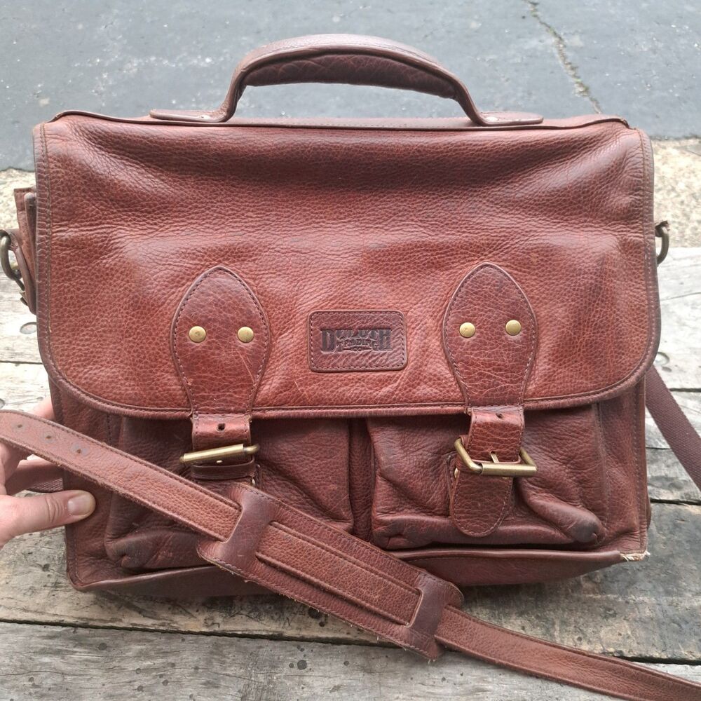 Duluth Trading Co Vintage Brown Leather Messenger Book Laptop Shoulder Bag